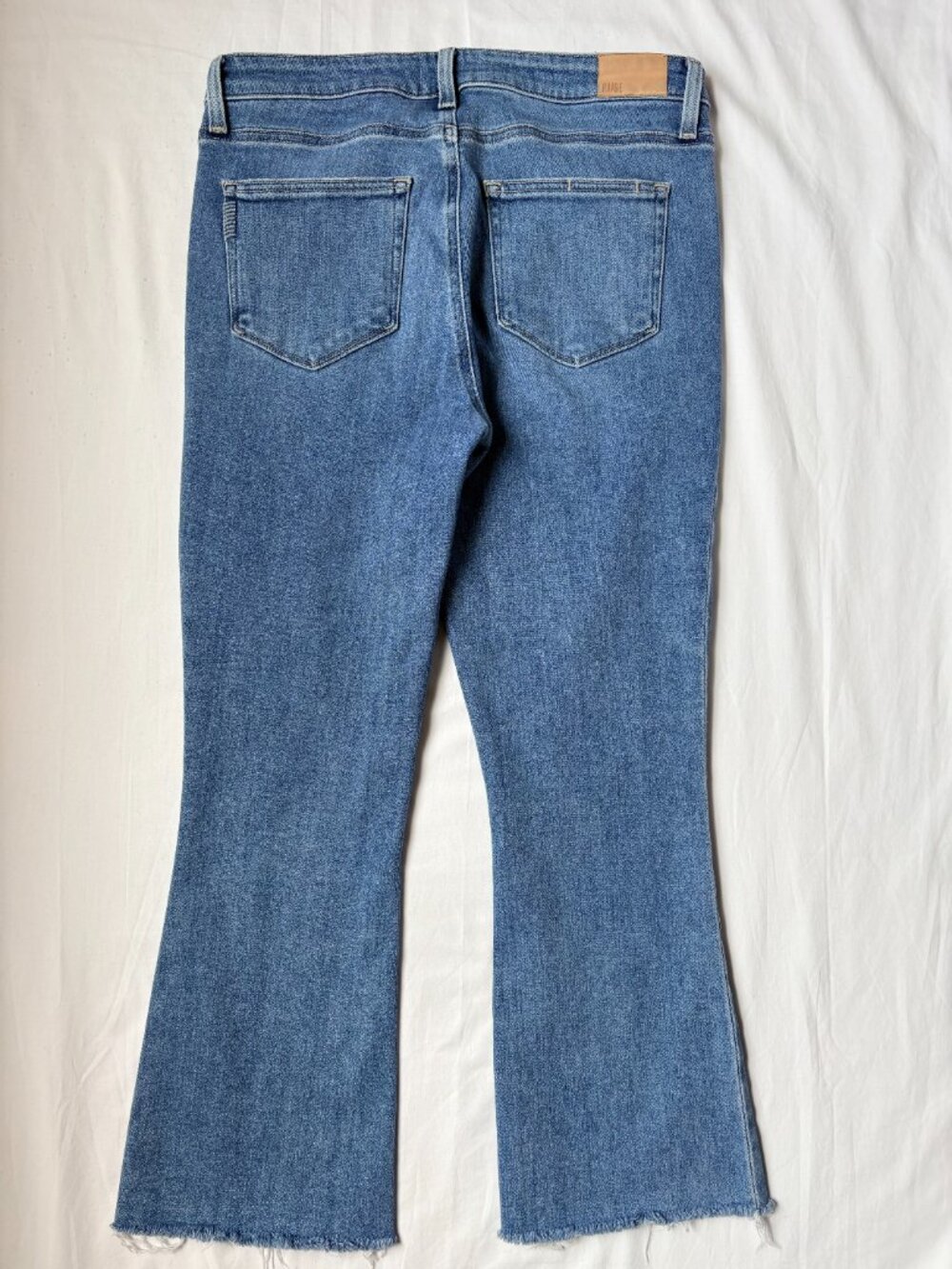 PAIGE Colette Crop Flare Jeans Size 31 High Rise Raw Hem Lover Wash - Picture 2 of 10
